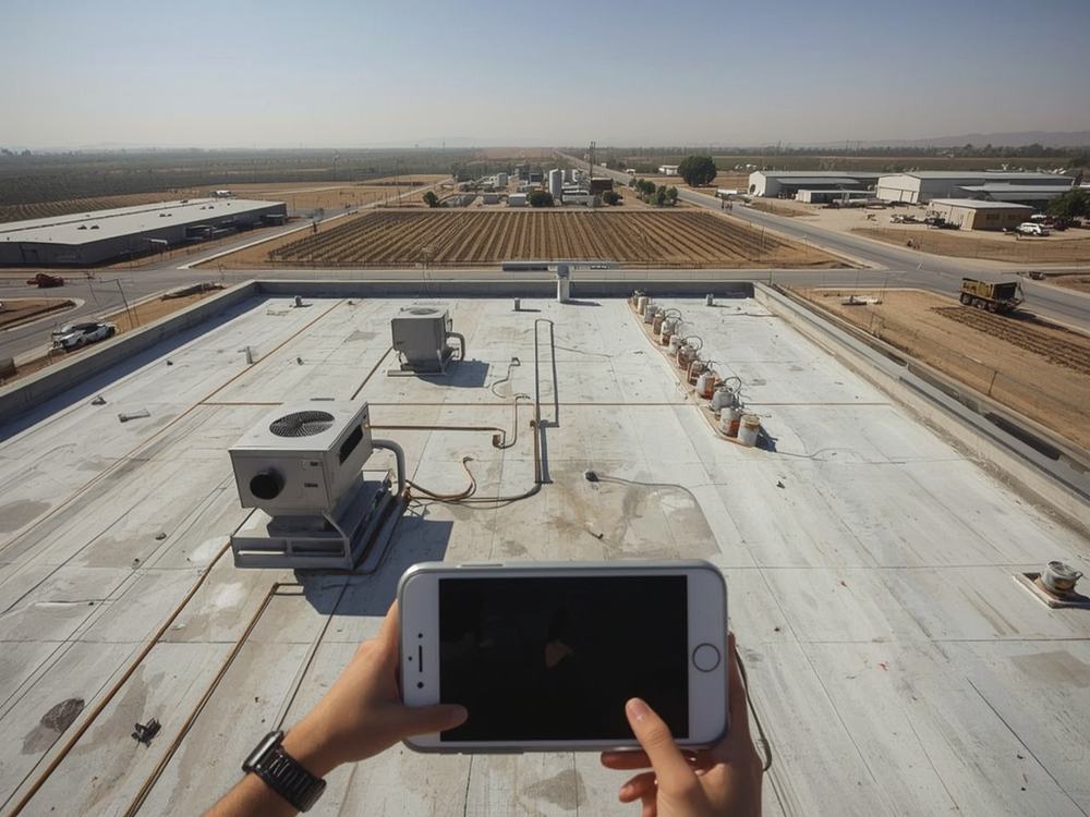 Finished commercial roof with HVAC curbs and drains in Dixon, California